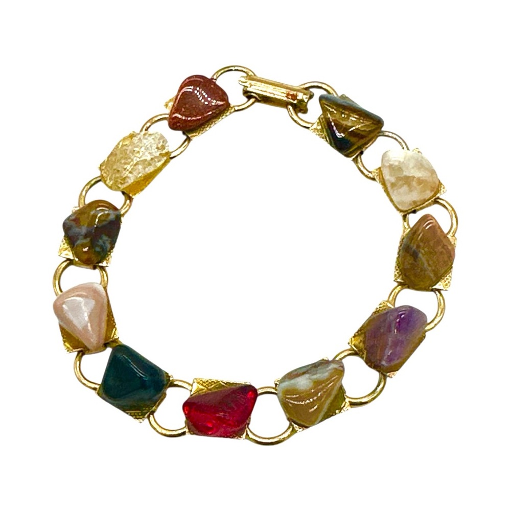 Vintage Polished Multi-Stone Gold Bracelet‎